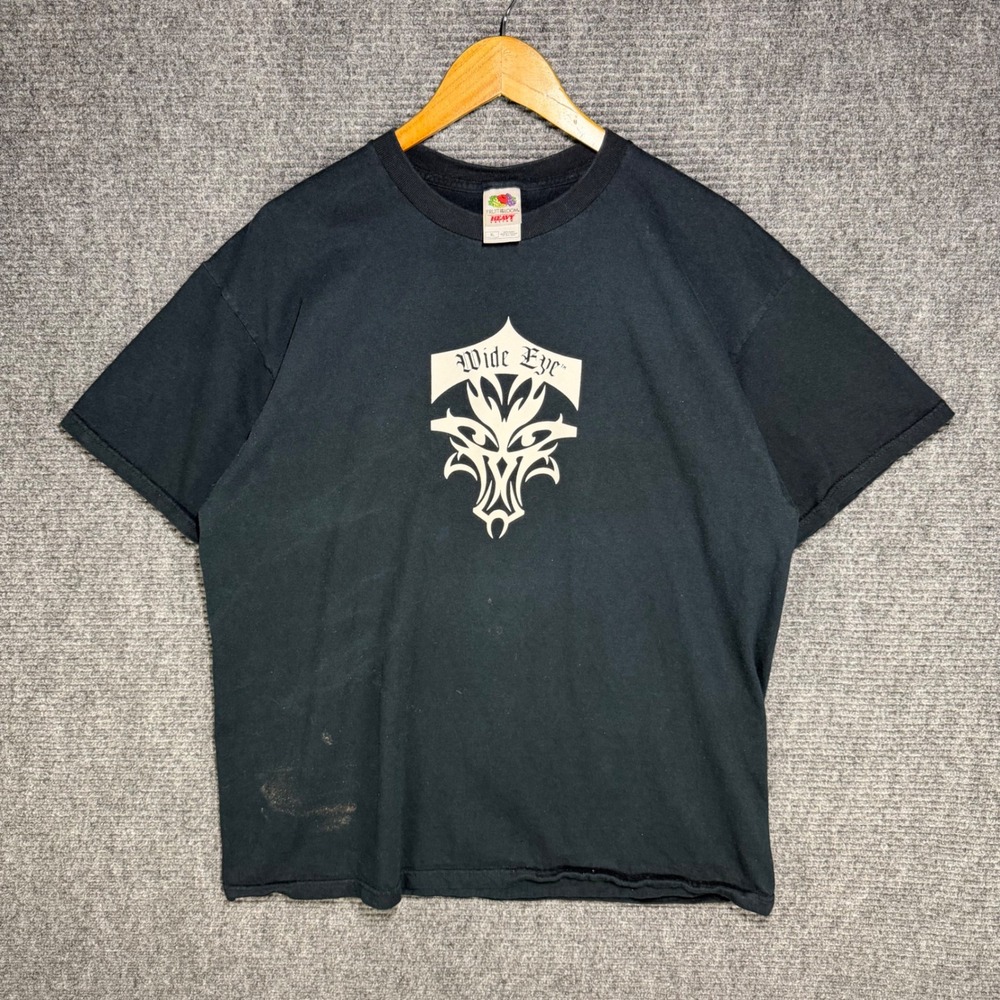 Fruit of the Loom Wide Eye Graphic T-Shirt Mens XL Black Heavy Cotton Tee